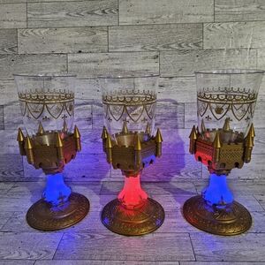 3 Disney Parks Beauty & The Beast Be Our Guest Light Up Goblet Cup Gold Castle